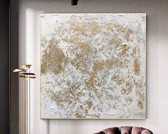 Large Abstract Wall Art White and Gold Textured Abstract Canvas Painting Gold Original Abstract Painting Acrylic on Canvas Art Canvas Q78