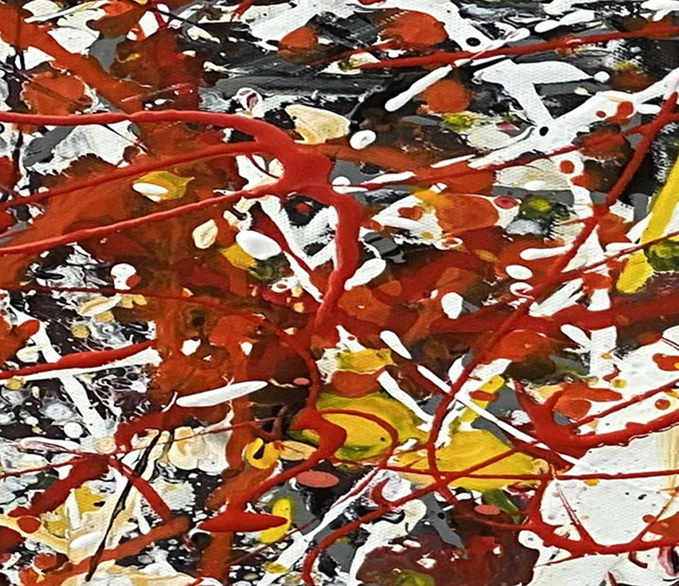 Large Wall Art, Jackson Pollock Painting Red Yellow Original
