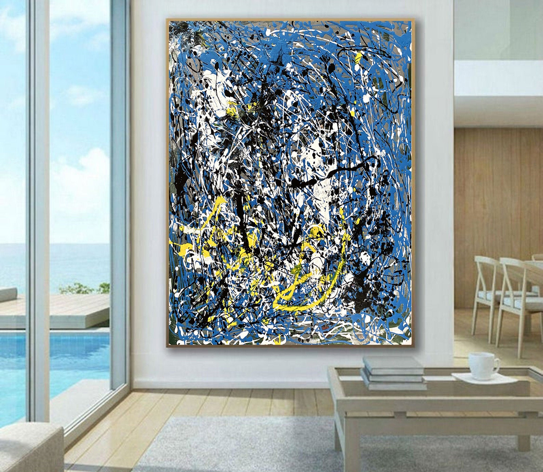 ブルーの抽象画キャンバスウォールアート – ジャクソン・ポロック風