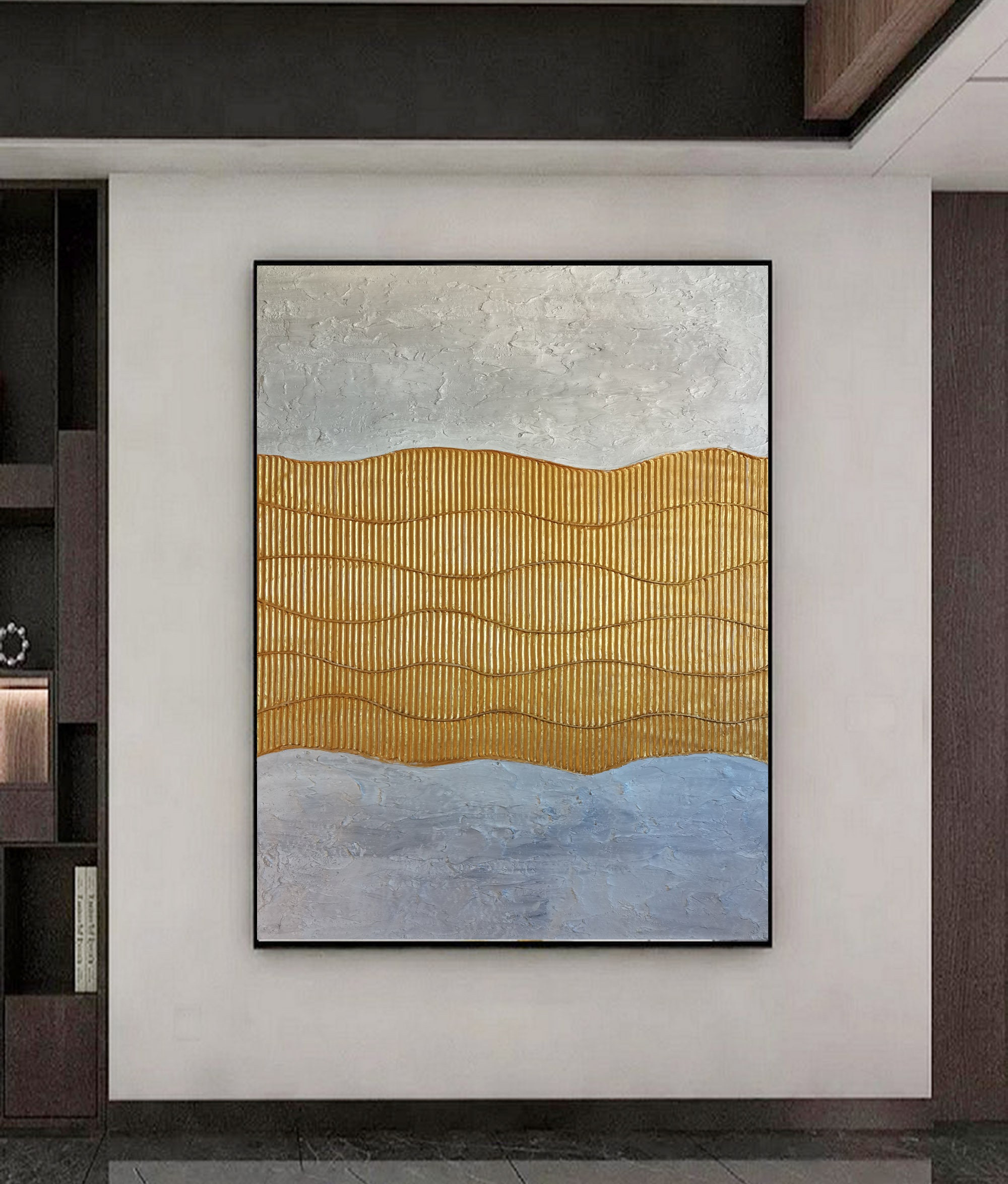 大型モダンウォールアート：金箔抽象画｜スクエアウェーブデザイン