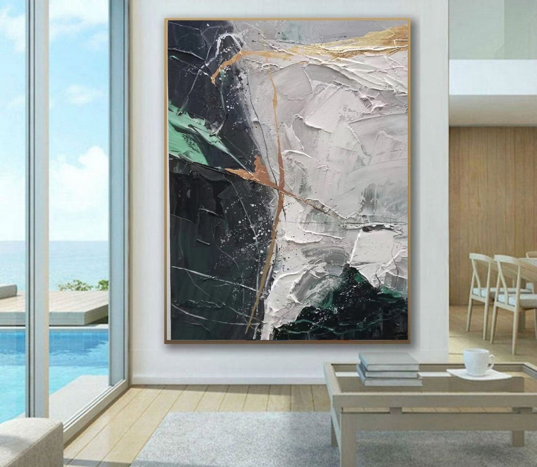 Large Blue Abstract Oil Painting – Modern Canvas Wall Art, Original ...