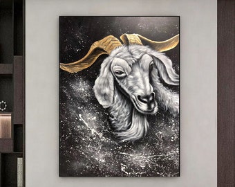 Bighorn Sheep Painting | Black and White Wall Art | Abstract Acrylic Canvas | Wildlife Portrait | Modern Animal Decor | Q119