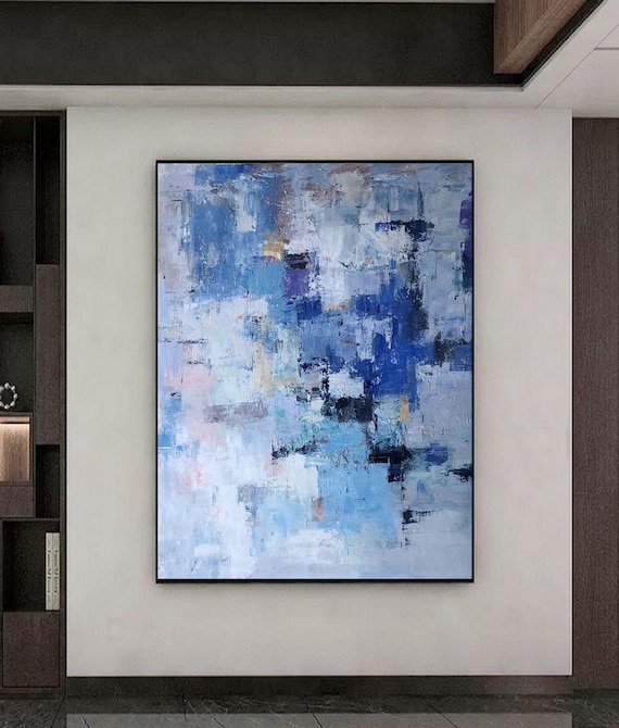 抽象芸術 | キャンバス画 | 現代アート | 青の抽象画 | 白ピンク