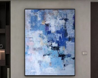 抽象芸術 | キャンバス画 | 現代アート | 青の抽象画 | 白ピンク