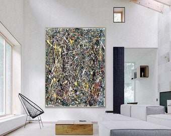large canvas wall art Jackson Pollock canvas painting original abstract fine art blue original abstract painting Pollock style painting Q143