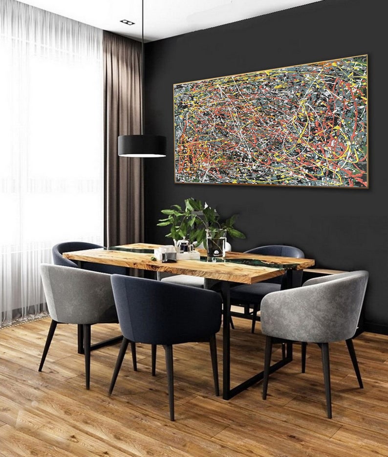 Large Original Abstract Painting For Living Room Jackson Pollock inspired Style Art Modern Pollock Style Splatter & Dripping Painting Q91 image 7