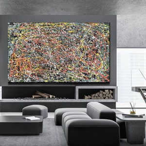 Large Original Abstract Painting For Living Room Jackson Pollock inspired Style Art Modern Pollock Style Splatter & Dripping Painting Q91 image 5