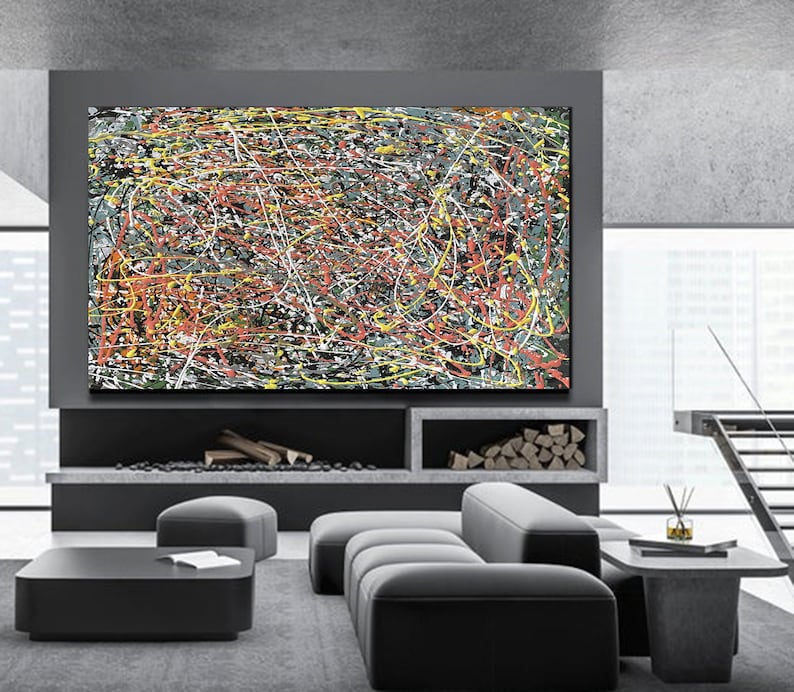 Large Original Abstract Painting For Living Room Jackson Pollock inspired Style Art Modern Pollock Style Splatter & Dripping Painting Q91 image 5