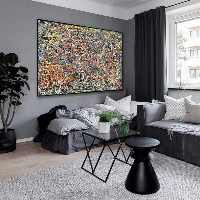 Large Original Abstract Painting For Living Room Jackson Pollock inspired Style Art Modern Pollock Style Splatter & Dripping Painting Q91 image 6