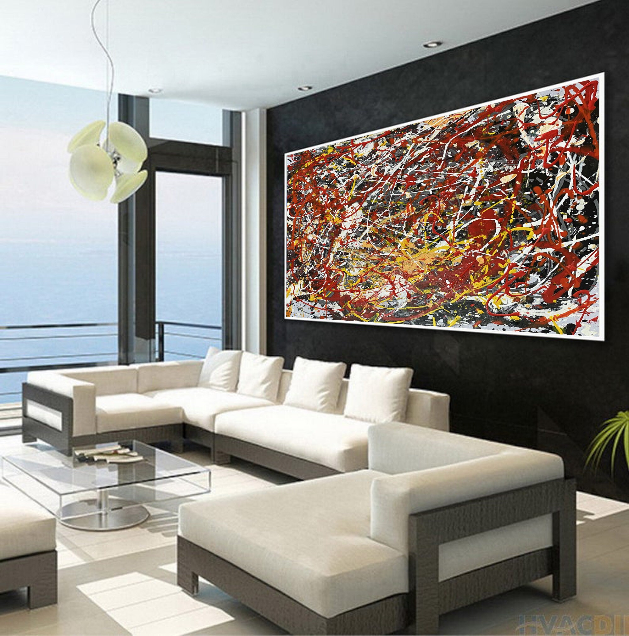 Leinwanddruck ‚Free Form‘ Von Jackson Pollock – Modernes Wandbild 60x80 Cm Mit Rahmen, Perfekt Für Wohnzimmer Oder Büro