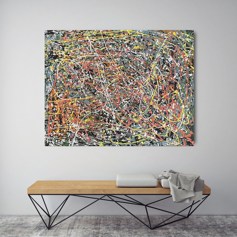 Large Original Abstract Painting For Living Room Jackson Pollock inspired Style Art Modern Pollock Style Splatter & Dripping Painting Q91 image 2