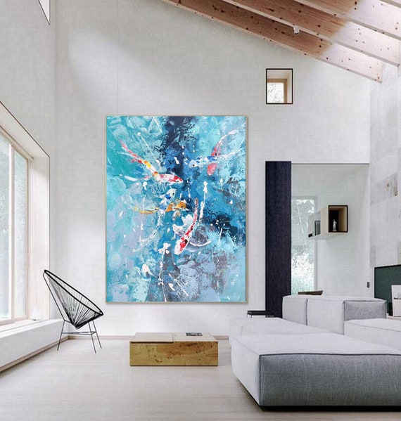 大きな壁アート | 厚塗りの魚の絵 | 抽象画 | 鯉の抽象アート