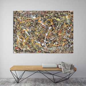 Original Jackson Pollock Style Abstract Wall Art Acrylic Painting Amazing Modern Home Décor, Large Canvas Wall Art Living Room Wall Art Q148