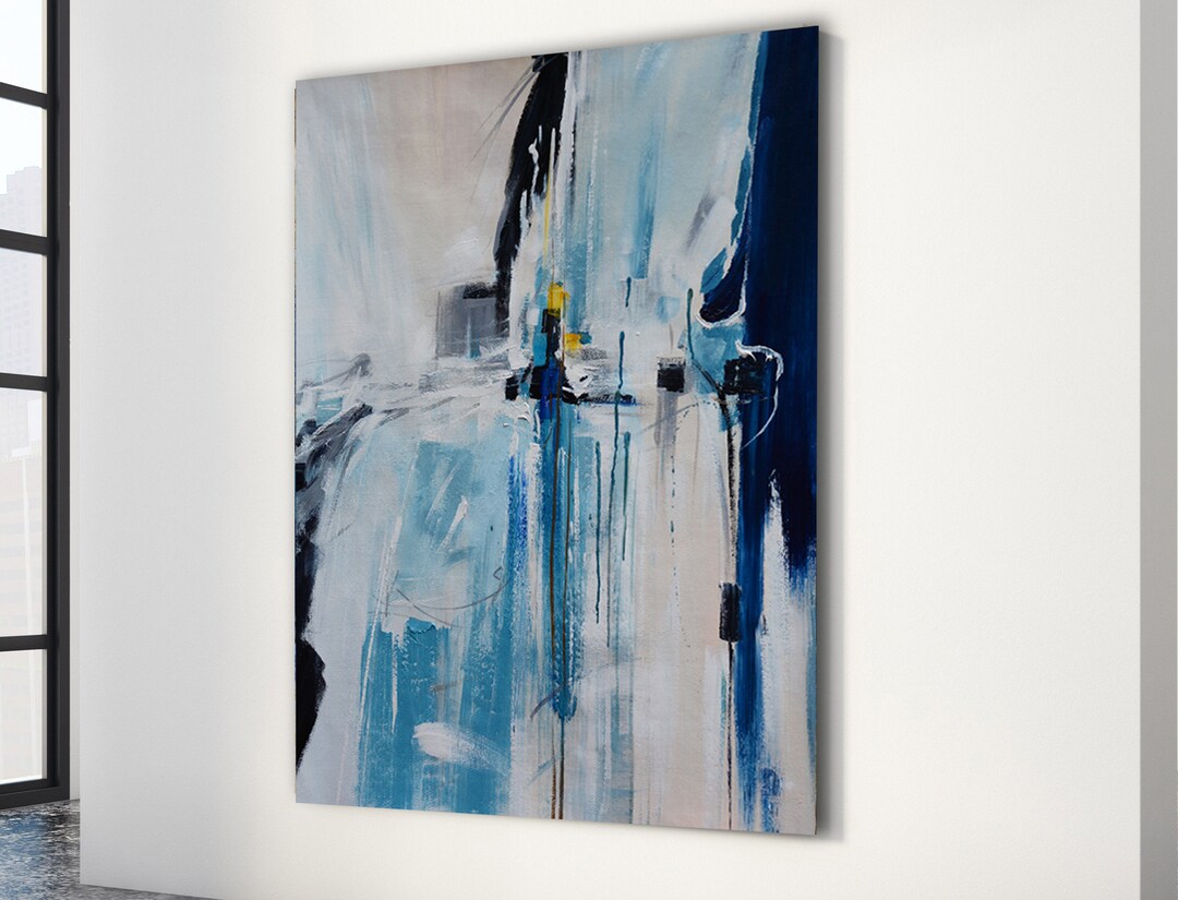 Large Wall Art | Blue and Yellow Painting | Abstract