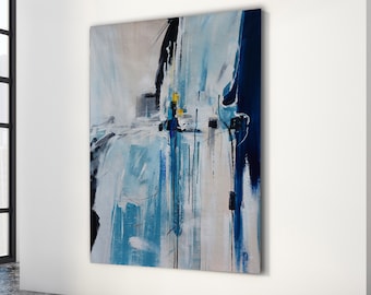 large wall art | Blue and yellow painting | Abstract painting | original abstract art | modern abstract canvas art | Large Oil Painting Q72