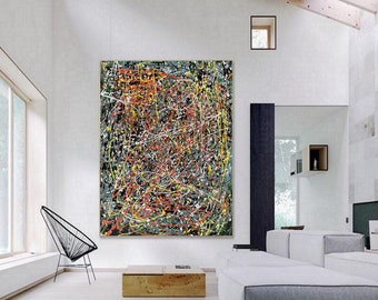 Jackson Pollock Style Abstract Painting Handmade Luxury Style Modern Wall Art Unique Living Room Decor Large Abstract Painting Wall Art Q100