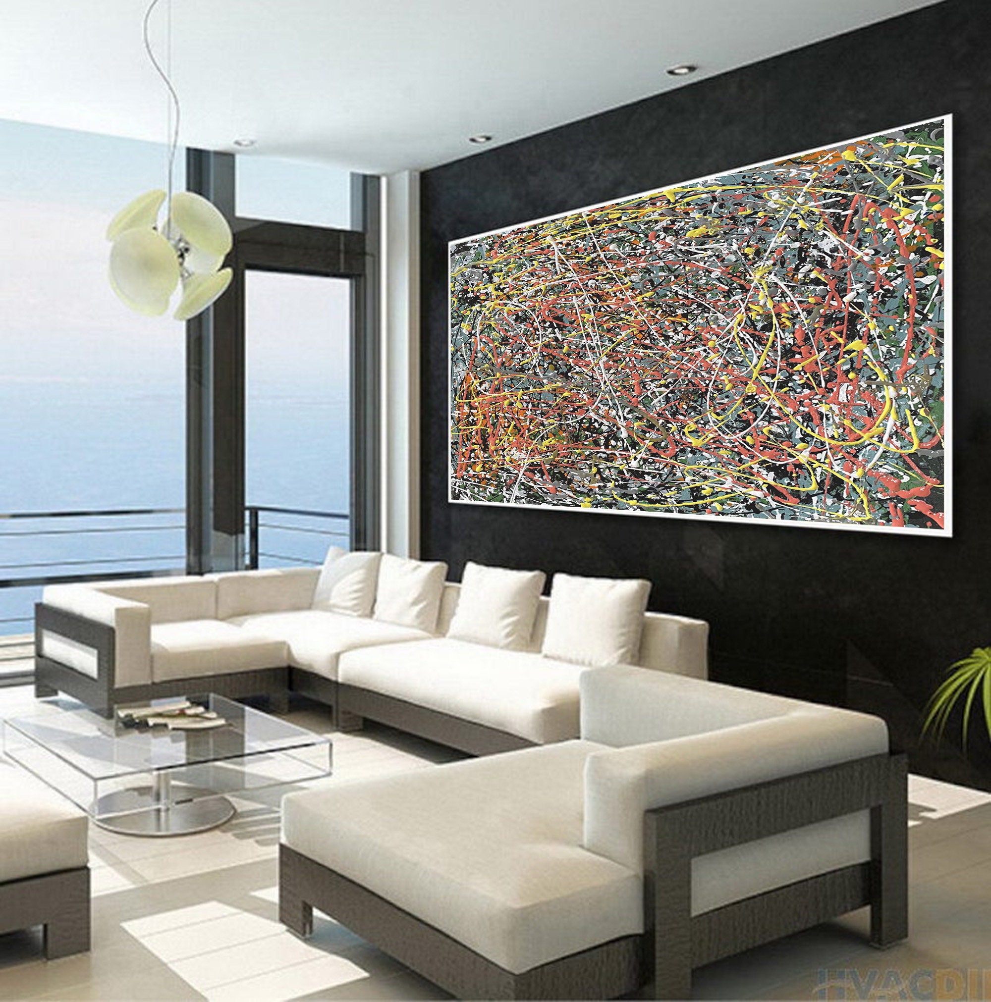Large Original Abstract Painting For Living Room Jackson Pollock inspired Style Art Modern Pollock Style Splatter & Dripping Painting Q91