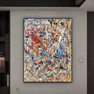 red abstract wall art, Jackson pollock style painting, red abstract canvas, red abstract canvas art, abstract  art, Pollock  painting Q140