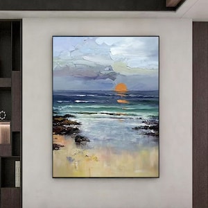 Sunset Painting on Canvas, Original Art, Extra Large Wall Art, Ocean Painting, Abstract Art, Sea Painting, Living Room Wall Painting, Gift