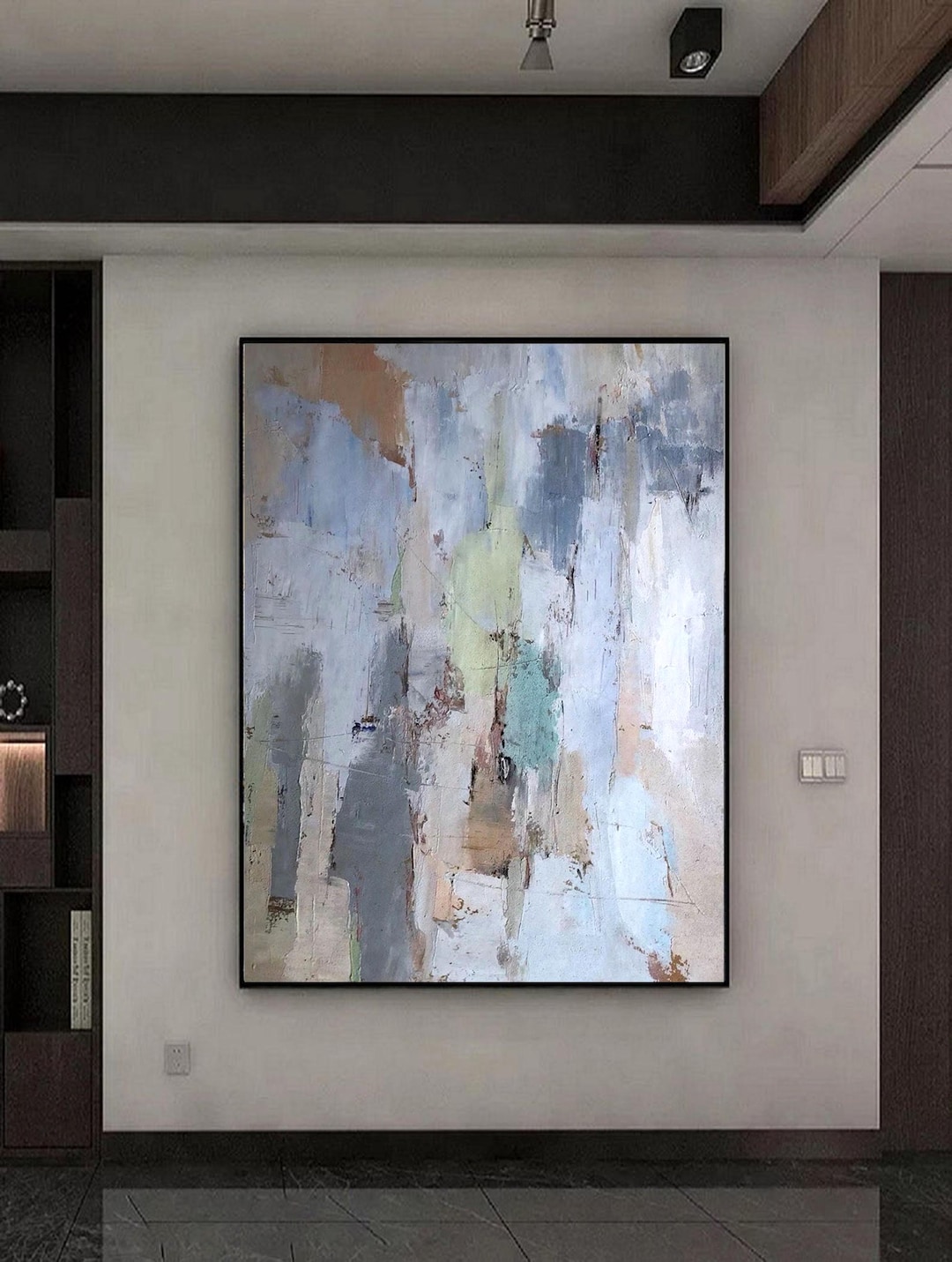 White Gray Abstract Oil Painting: Large Modern Canvas Art ...