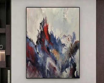 extra large wall art, mountains painting, mountain art, abstract landscape, mountain oil painting,large oil painting, impressionist art Q74