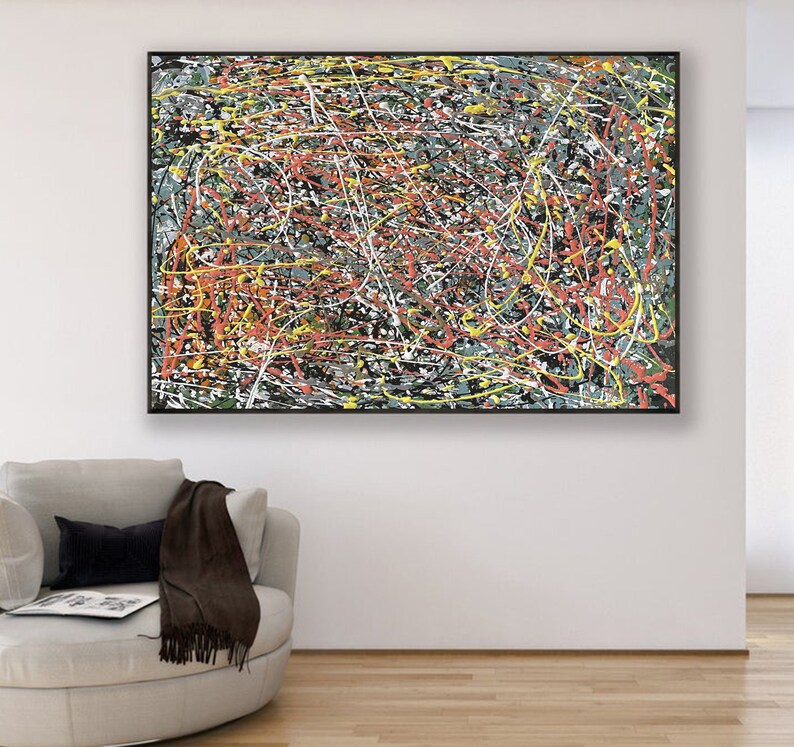 Large Original Abstract Painting For Living Room Jackson Pollock inspired Style Art Modern Pollock Style Splatter & Dripping Painting Q91 image 3