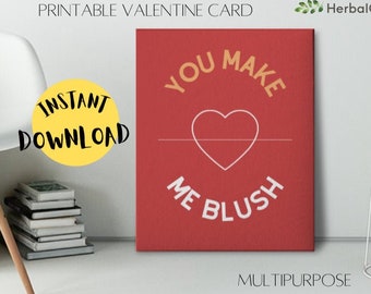 PRINTABLE VALENTINE Card "You Make Me Blush" Instant Download Valentine