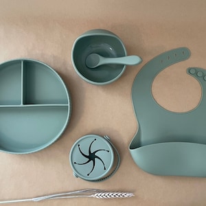 Waterproof Silicone Baby Set - (Bib + Suction Bowl + Suction Plate + Spoon + Snack Cup)