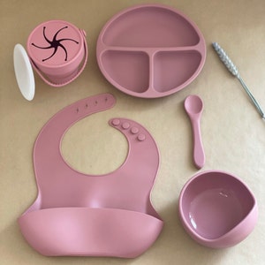 Waterproof Silicone Baby Set - (Bib + Bowl + Plate + Spoon + Snack Cup)