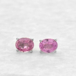 Handmade 14k 14kt White Gold 0.65ct Oval Cut Natural Pink Sapphire Studded Post Push Back Fine Jewelry Stud Solitaire Dainty Earrings