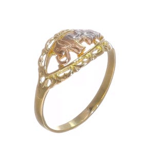 14k Fine Solid Gold Tricolor 3 Tone Pink/Rose Yellow White Vantentines Gift Animal Elephants Statement Stylish Dome Ring