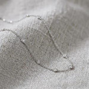 Solid PT950 Platinum Diamond Chain Necklace | 18-inch Dainty Station Necklace, Elegant Luxurious, Classy Jewelry image 3