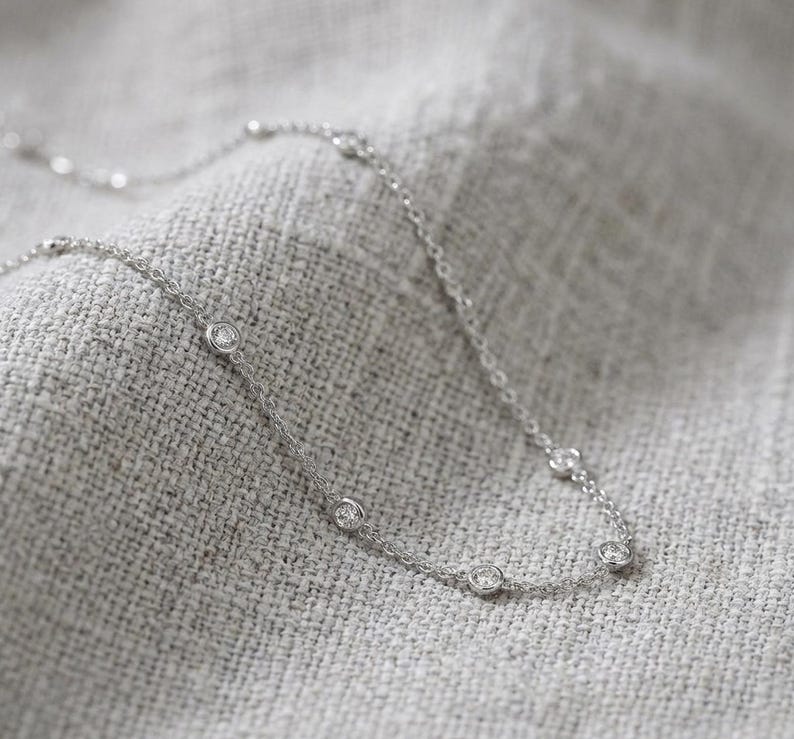 Solid PT950 Platinum Diamond Chain Necklace | 18-inch Dainty Station Necklace, Elegant Luxurious, Classy Jewelry image 3
