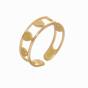 14k Solid Yellow Gold Heart Adjustable Fancy Cut Out Hearts 5 mm Wide Beach Minimalist Dainty Summer Gift for Her Toe Ring