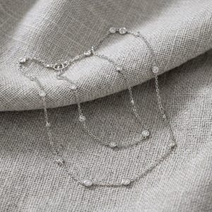 Solid PT950 Platinum Diamond Chain Necklace | 18-inch Dainty Station Necklace, Elegant Luxurious, Classy Jewelry image 2