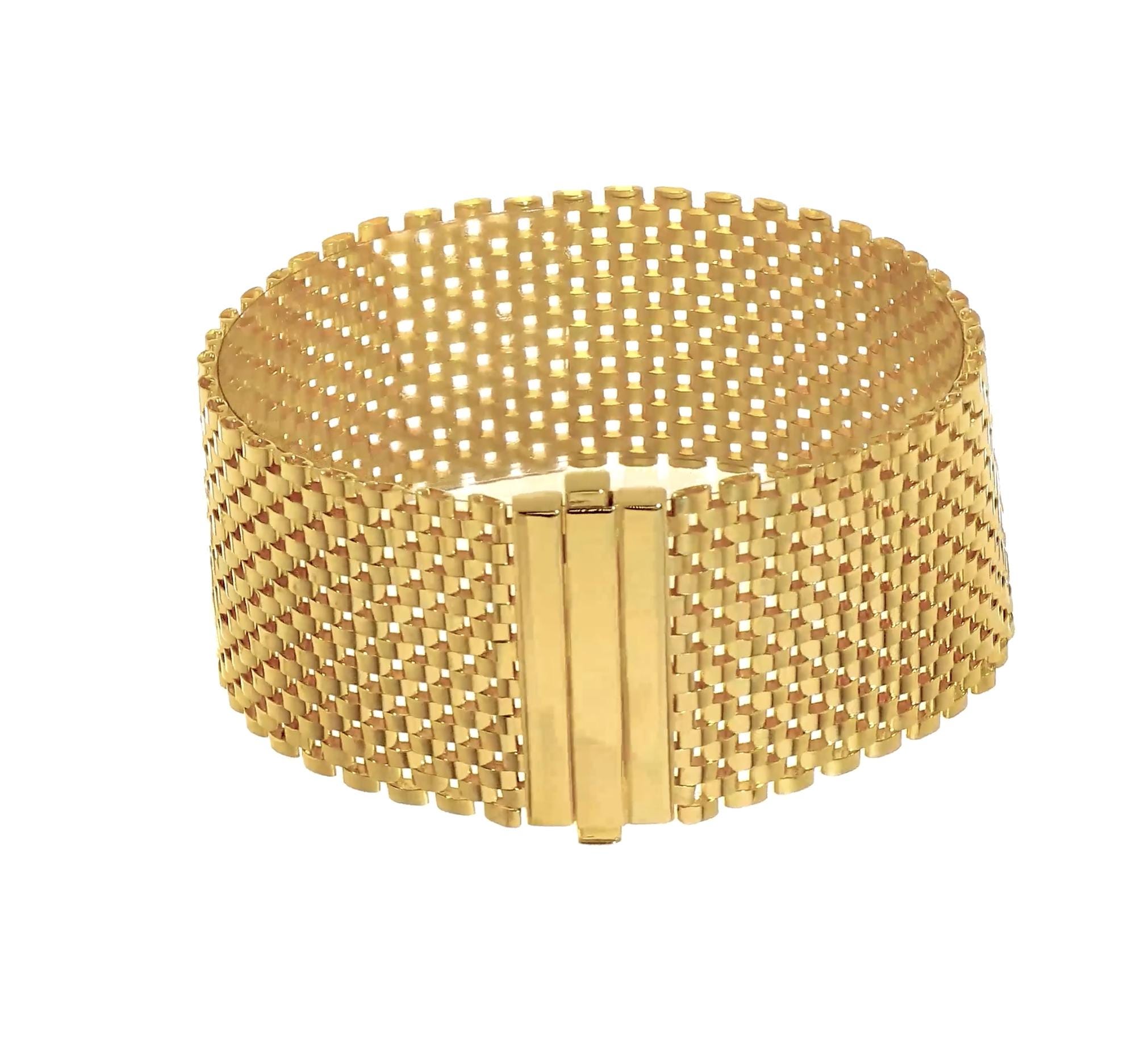 金色オーバル型リンクブレスレット 14K Solid Yellow Gold High End Fine Jewelry 26mm Wide Link