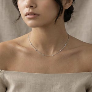 Solid PT950 Platinum Diamond Chain Necklace | 18-inch Dainty Station Necklace, Elegant Luxurious, Classy Jewelry image 5