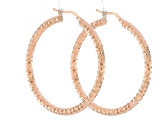 Citerna Orecchini A Cerchio Oro Rosa 9kt Con Diamanti | Ovali A Tubo 0,2 Cm, Con Certificato Di Autenticità - 4