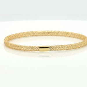 Solid 14k Yellow Gold 7-inch x 4 mm Wide Dainty Flexible Slip On Minimalist Lightweight Mesh Bracelet
