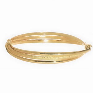 14k Yellow Gold Bangle Bracelet – Solid Gold Minimalist Bold Textured Design, Elegant 7 Inch Wrist Bangle, Fine Jewelry Gift for Women