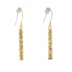 14k Yellow Gold Dainty Long Bar Dangle Minimalist Classy Diamond French Wire / Ear Wire Elegant Versatile Push Back Earrings