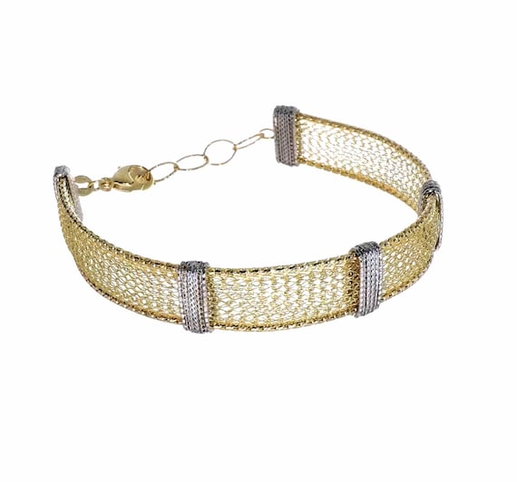 14k Two-tone Mesh Bracelet — Italian Gold 10 Mm Wide  display picture 1
