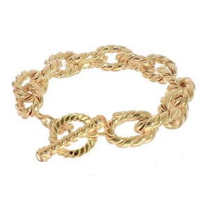 14k Yellow Gold High-End Fancy Rope Link/Smooth Link / 15 mm Wide Oval  Link 8.5-inch Long Luxurious Hollow Toggle Clasp Bracelet