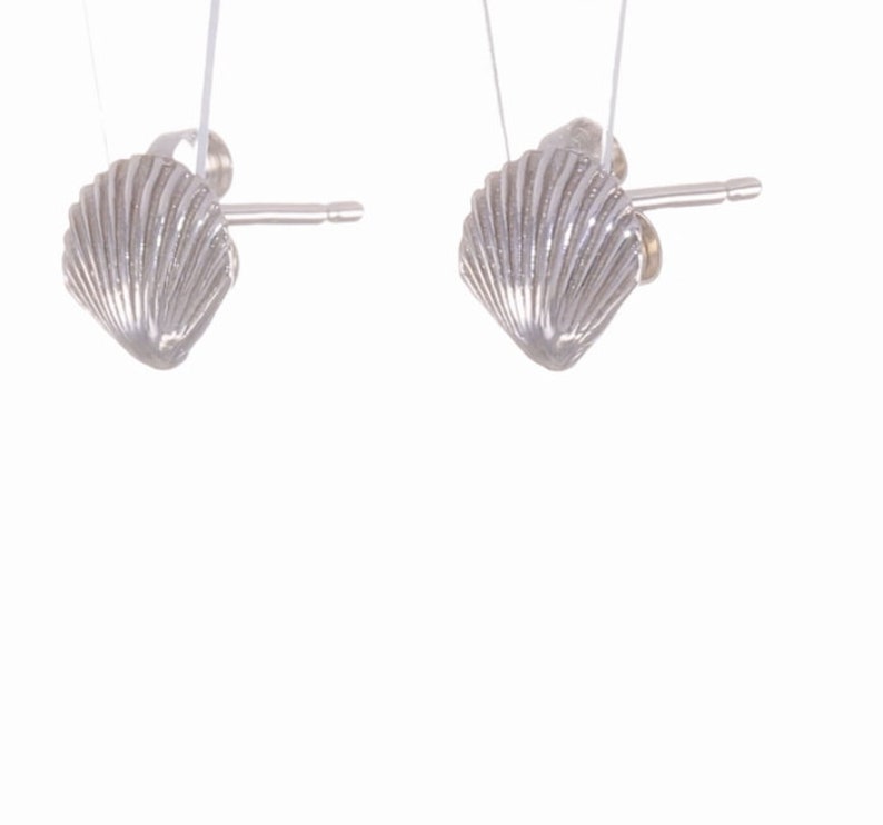 14k White Gold for Pierced Ears Sea Shell Scallop Luxurious Classic
