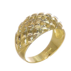 14k Solid Yellow Gold Valentines Gift Tapered Antique Vintage Style Stylish Dome Textured Ring