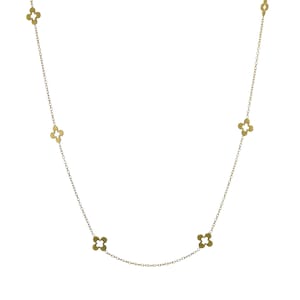 14K Yellow Gold Dainty Floral Clover Necklace | 18-inch Long Real solid 14k Yellow Gold Petite Minimalist Clover Tag Necklace