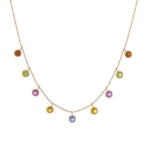14k Yellow Gold Multi Gemstone Necklace – Amethyst, Citrine, Garnet, Peridot, Swiss Blue Topaz – Dainty Fine Jewelry Gift for Her, Elegant