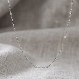 Solid PT950 Platinum Diamond Chain Necklace | 18-inch Dainty Station Necklace, Elegant Luxurious, Classy Jewelry image 4