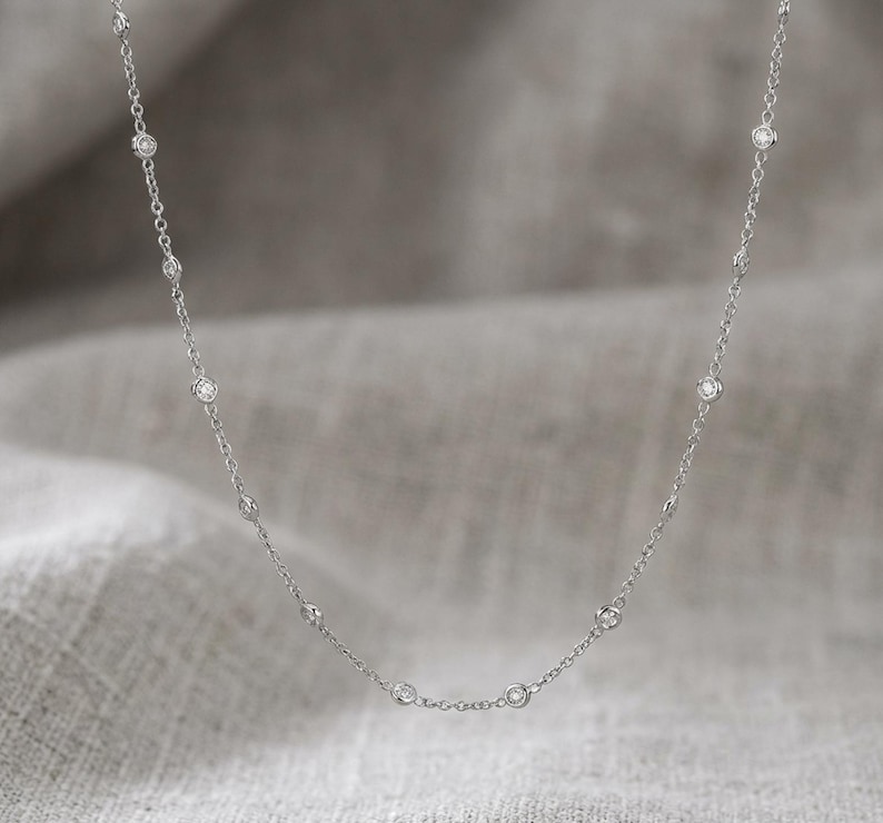 Solid PT950 Platinum Diamond Chain Necklace | 18-inch Dainty Station Necklace, Elegant Luxurious, Classy Jewelry image 4