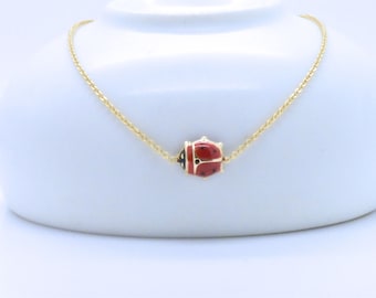 Gorgeous Solid 14k Yellow Gold Red ladybug Bracelet | Adjustable 7.25 inch Ladybug Light Dainty Bracelet